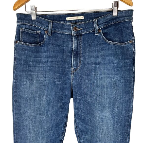 Levis Jeans Classic Straight Leg Womens Size 14 Blue Stretch Denim - Picture 2 of 10